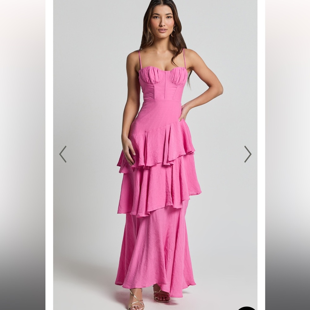 DIANA MIDI DRESS - SWEETHEART RUCHED BUST LAYERED DRESS IN HOT PINK